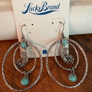 Lucky Brand Feather w/ Turquoise Stone Earrings